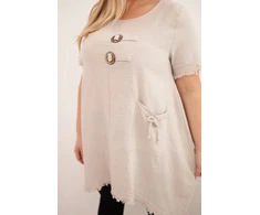 Moteriška Plus Size medvilninė suknelė, smėlio spalvos