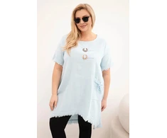 Moteriška Plus Size medvilninė suknelė su asimetriniu apačios kirpimu, mėlynos spalvos
