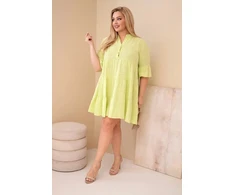 Moteriška Plus Size medvilninė suknelė su raukiniais, šviesiai žalios spalvos