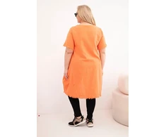 Moteriška Plus Size medvilninė suknelė su asimetriniu kraštu ir kišene, oranžinės spalvos