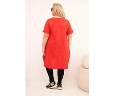 Moteriška Plus Size medvilninė suknelė su asimetrišku ilgesniu nugaros kraštu, raudonos spalvos