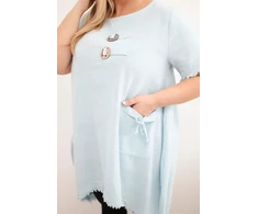 Moteriška Plus Size medvilninė suknelė su asimetriniu apačios kirpimu, mėlynos spalvos