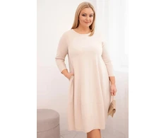 Moteriška Plus Size medvilninė suknelė su rankovėmis, smėlio spalvos