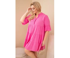 Moteriška Plus Size medvilninė suknelė su raukiniais, rožinės spalvos