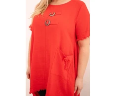 Moteriška Plus Size medvilninė suknelė su asimetrišku ilgesniu nugaros kraštu, raudonos spalvos