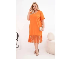 Moteriška Plus Size medvilninė suknelė su V formos iškirpte ir kutais, oranžinė