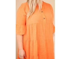 Moteriška Plus Size medvilninė suknelė su raukiniais, oranžinės spalvos