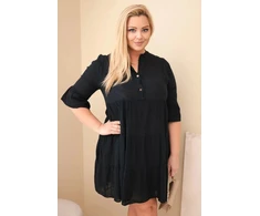 Moteriška Plus Size medvilninė suknelė su raukiniais, juodos spalvos