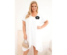 Moteriška Plus Size medvilninė suknelė su sage ir V formos iškirpte, balta