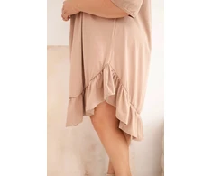 Moteriška Plus Size medvilninė suknelė su raukiniais, fango spalvos