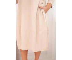 Moteriška Plus Size medvilninė suknelė su rankovėmis, smėlio spalvos