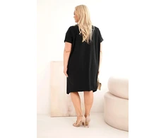 Moteriška Plus Size medvilninė suknelė su sage ir V formos iškirpte, juoda