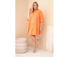 Moteriška Plus Size medvilninė suknelė su raukiniais, oranžinės spalvos