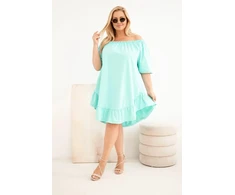 Moteriška Plus Size medvilninė suknelė su raukiniais, mėtų spalvos