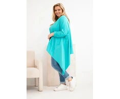 Moteriška Plus Size medvilninė tunika su asimetrine apačia, turkio spalvos