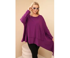 Moteriška Plus Size medvilninė tunika su asimetrine apačia, tamsiai violetinės spalvos
