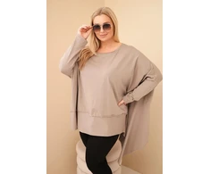 Moteriška Plus Size medvilninė tunika su asimetriniu apačios kraštu, kapučino spalvos