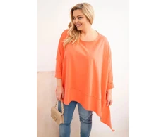 Moteriška Plus Size medvilninė tunika su asimetrišku apačios kirpimu, persikų spalvos