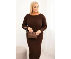 Moteriška Plus Size megzta suknelė su moheru, ruda