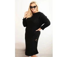 Moteriška Plus Size megztinė suknelė su kišene, juodos spalvos