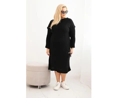 Moteriška Plus Size megztinė suknelė su kišene, juodos spalvos