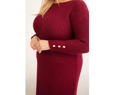 Moteriška Plus Size megztinė suknelė su mohera, burgundiškos spalvos