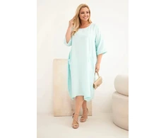 Moteriška Plus Size mėtų spalvos suknelė su kišenėmis ir trumpomis rankovėmis