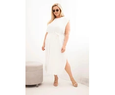 Moteriška Plus Size midi suknelė su surišimu ties juosmeniu, ekru spalvos