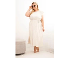 Moteriška Plus Size midi suknelė su surišimu ties juosmeniu, smėlio spalvos