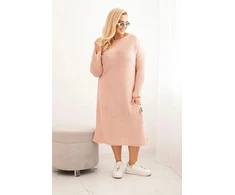 Moteriška Plus Size oversize megztinė suknelė su moheriu, pudrinės rožinės spalvos
