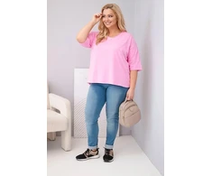 Moteriška Plus Size oversize palaidinė V formos iškirpte, šviesiai rožinė