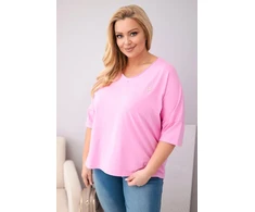 Moteriška Plus Size oversize palaidinė V formos iškirpte, šviesiai rožinė