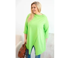 Moteriška Plus Size palaidinė asimetriniu priekiu, šviesiai žalios spalvos