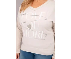 Moteriška Plus Size palaidinė „Love You More“, smėlio spalvos