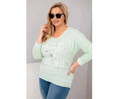 Moteriška Plus Size palaidinė LOVE YOU MORE, mėtų spalvos