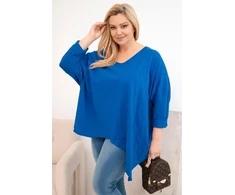 Moteriška Plus Size palaidinė su asimetriniu apačios kraštu ir V formos iškirpte, mėlynos spalvos
