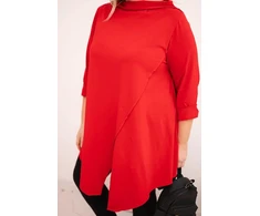 Moteriška Plus Size palaidinė su asimetriniu priekiu ir užlenktomis rankovėmis, raudonos spalvos