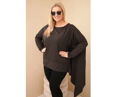 Moteriška Plus Size palaidinė su asimetriniu apačios kirpimu, ruda