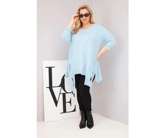 Moteriška Plus Size palaidinė su asimetriniu apačios kirpimu ir iškirpimais, mėlynos spalvos