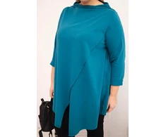 Moteriška Plus Size palaidinė su asimetriniu priekiu, mėlynos spalvos