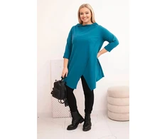 Moteriška Plus Size palaidinė su asimetriniu priekiu, mėlynos spalvos