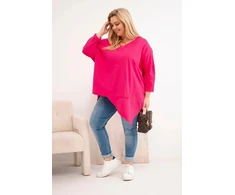 Moteriška Plus Size palaidinė su asimetriniu apačios kraštu ir V formos iškirpte, fuksijos spalvos