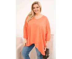 Moteriška Plus Size palaidinė su asimetriniu apačios kraštu ir V formos iškirpte, abrikosų spalvos