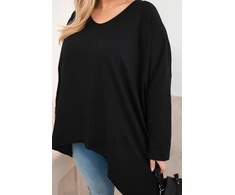 Moteriška Plus Size palaidinė su asimetriška apačia ir V iškirpte, juodos spalvos
