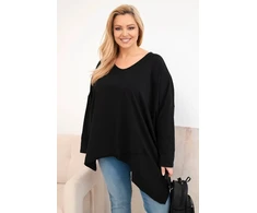 Moteriška Plus Size palaidinė su asimetriška apačia ir V iškirpte, juodos spalvos