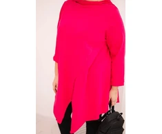 Moteriška Plus Size palaidinė su asimetrišku priekiu ir atraitotomis rankovėmis, fuksijos spalvos