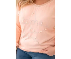 Moteriška Plus Size palaidinė su blizgančiu užrašu, abrikosų spalvos