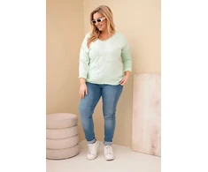 Moteriška Plus Size palaidinė su dekoratyviniu užrašu „Time to Shine“, mėtų spalvos