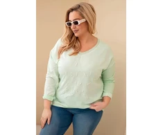 Moteriška Plus Size palaidinė su dekoratyviniu užrašu „Time to Shine“, mėtų spalvos