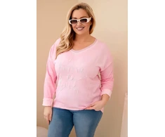 Moteriška Plus Size palaidinė su dekoruotu užrašu, šviesiai rožinės spalvos